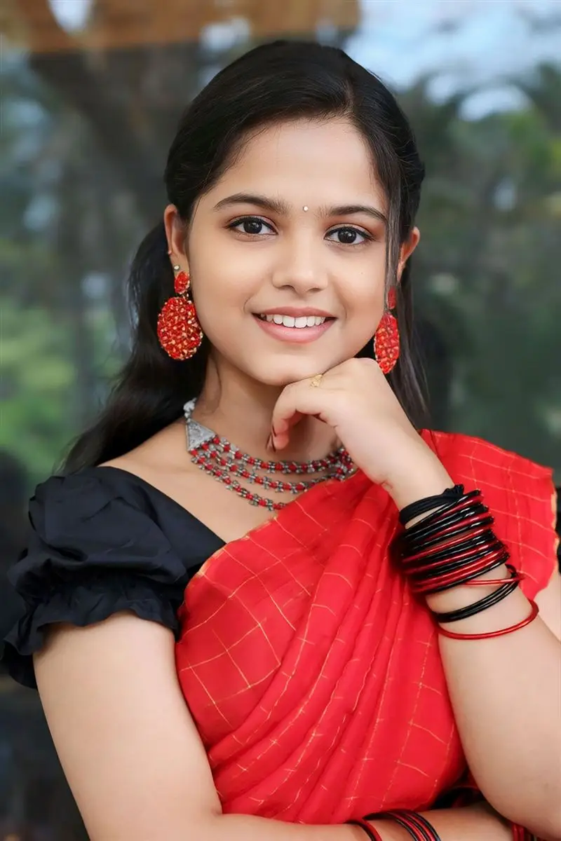 Telugu Girl Prarthana Sandeep In Red Saree Black Blouse